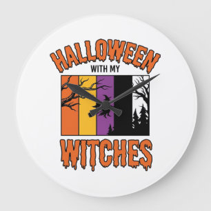 Grande Horloge Ronde Chemise Vintage Halloween Sorcières Balai de Sorci
