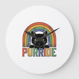 Grande Horloge Ronde Chemise Vintage Purride Chat Noir Arc-en-Ciel Desi