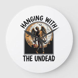 Grande Horloge Ronde Chemise Zombie Chill Graphique Halloween Vintage_1