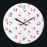 Grande Horloge Ronde Cherry Aesthetic Cherries Pattern White<br><div class="desc">The sweet cherry minimalistic pattern in red and white,  is delicate and perfect for a summer wedding.</div>