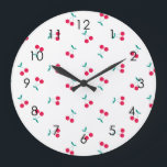 Grande Horloge Ronde Cherry Aesthetic Cherries Pattern White<br><div class="desc">The sweet cherry minimalistic pattern in red and white,  is delicate and perfect for a summer wedding.</div>