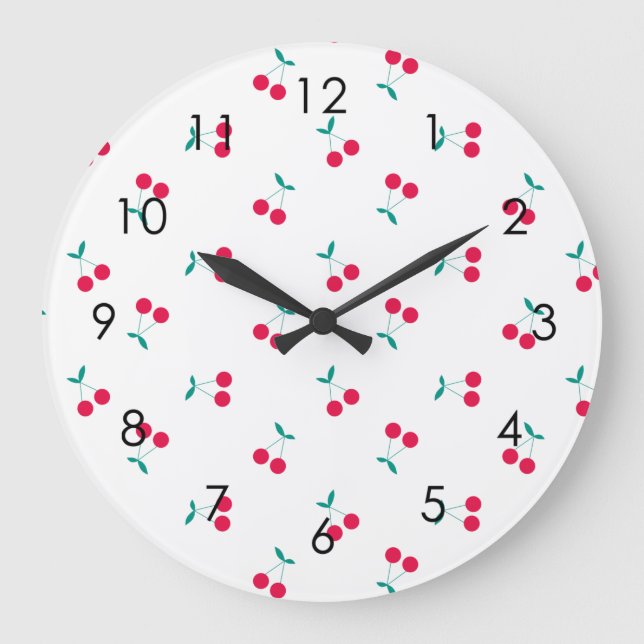 Grande Horloge Ronde Cherry Aesthetic Cherries Pattern White  (Recto)