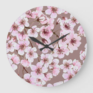 Grande Horloge Ronde Cherry Blossom Branches Motif aquarelle