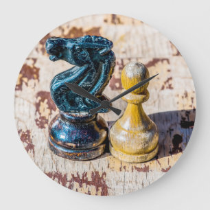 Grande Horloge Ronde Chess Pawn et Knight - anciens combattants