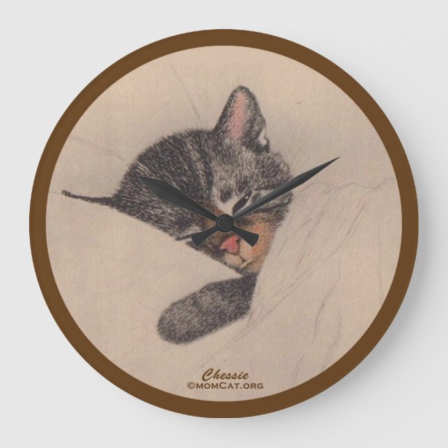 Grande Horloge Ronde Chessie the Sleeping Kitten Wall Clock (Recto)