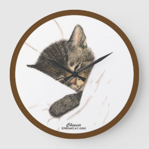 Grande Horloge Ronde Chessiez l'horloge murale du chaton dormant