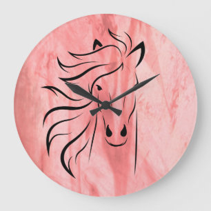 Grande Horloge Ronde Cheval Crinière Sauvage Fraise Rouan