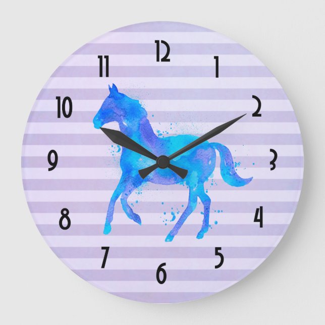 Grande Horloge Ronde Cheval d'aquarelle sur les rayures horizontales (Recto)