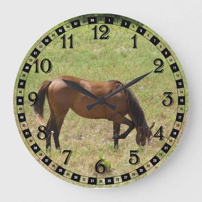 Grande Horloge Ronde Cheval de campagne Colt Foie Bébé manger de l'herb (Recto)