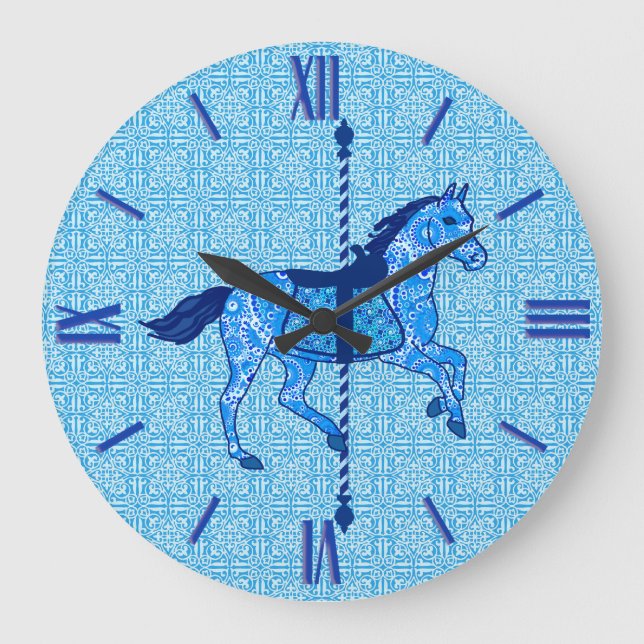 Grande Horloge Ronde Cheval de carrousel - Cobalt et Sky Blue (Recto)
