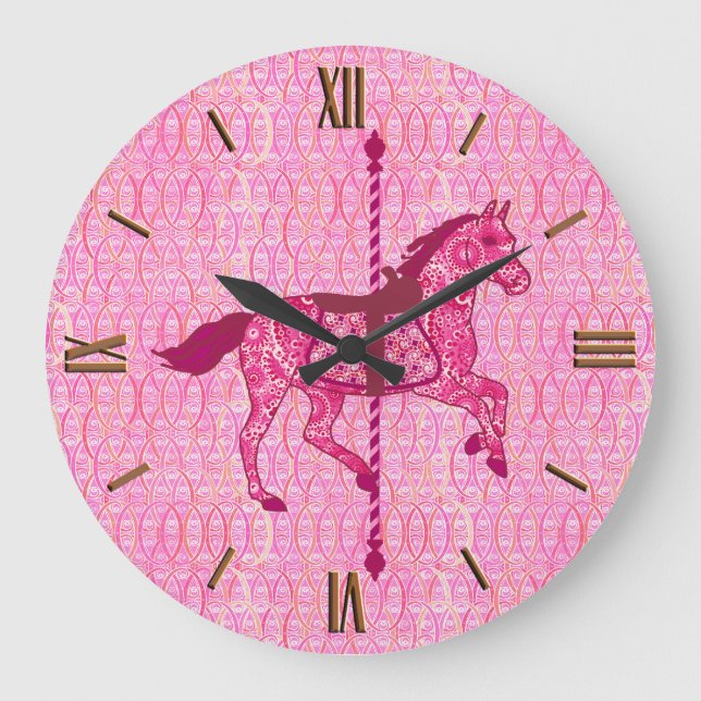 Grande Horloge Ronde Cheval de carrousel - Fuchsia rose (Recto)