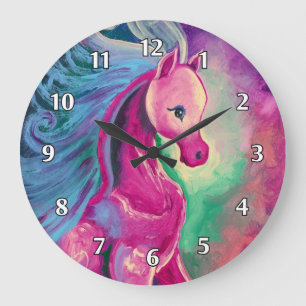 Grande Horloge Ronde Cheval de couleurs lumineuses
