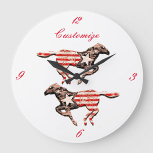 Grande Horloge Ronde Cheval du drapeau américain qui court Thunder_Cov