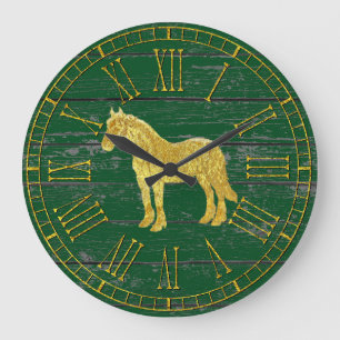 Grande Horloge Ronde Cheval en verre de regard d'or votre bois patiné