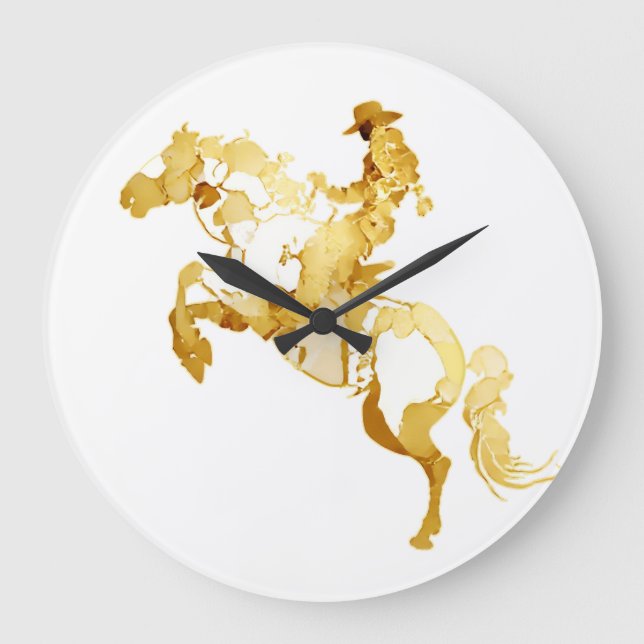 Grande Horloge Ronde Cheval et Cavalier Dorés Abstraits (Recto)