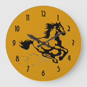 Grande Horloge Ronde Cheval galopant sauvage et libre
