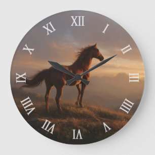 Grande Horloge Ronde Cheval Mustang à regarder le coucher du soleil
