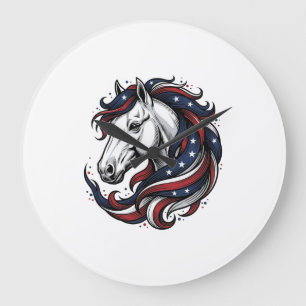 Grande Horloge Ronde Cheval Patriotique Gravure Vintage Art Vectoriel