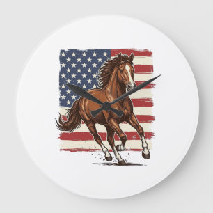 Grande Horloge Ronde Cheval Patriotique Vintage Création Vectorielle We