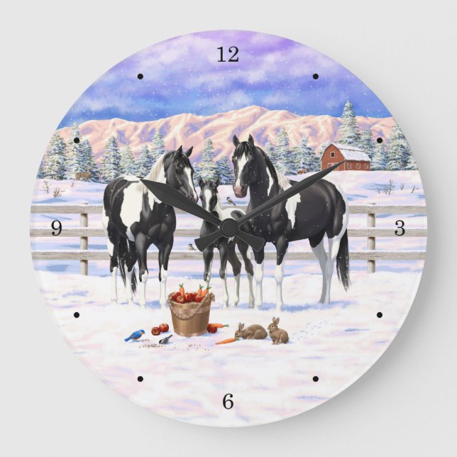 Grande Horloge Ronde Cheval Pinto Quarter Noir Chevaux Paint Chevaux Da (Recto)
