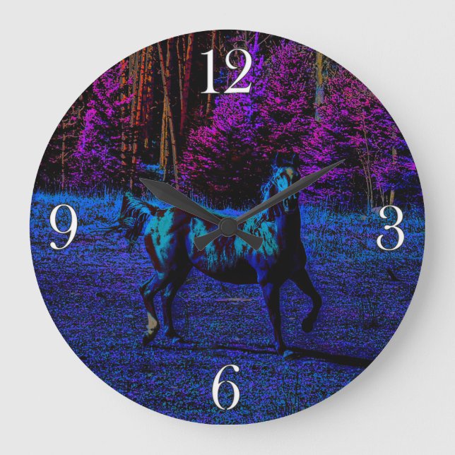 Grande Horloge Ronde Cheval Spirité dans un Minuit Field Equine Art (Recto)