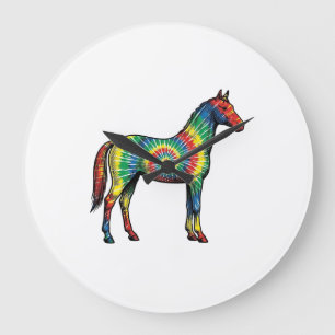 Grande Horloge Ronde Cheval Tie Dye Gravure Vintage Art Vectoriel