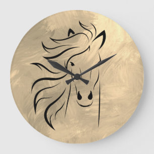 Grande Horloge Ronde Cheval Wild Mane Dun Palomino Abstrait