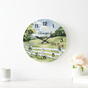 Grande Horloge Ronde Chevaux de Ranch Green Pastures