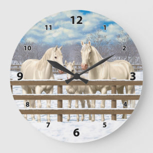 Grande Horloge Ronde Chevaux Du Quartier Blanc En Neige