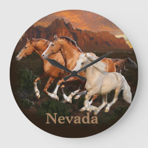 Grande Horloge Ronde Chevaux sauvages d'Arizona