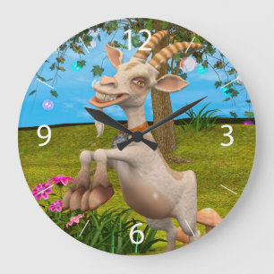 Grande Horloge Ronde Chèvre de dessin animé drôle Art d'animal de jardi