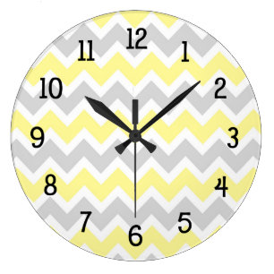 Grande Horloge Ronde Chevrier de cuisine gris-jaune moderne