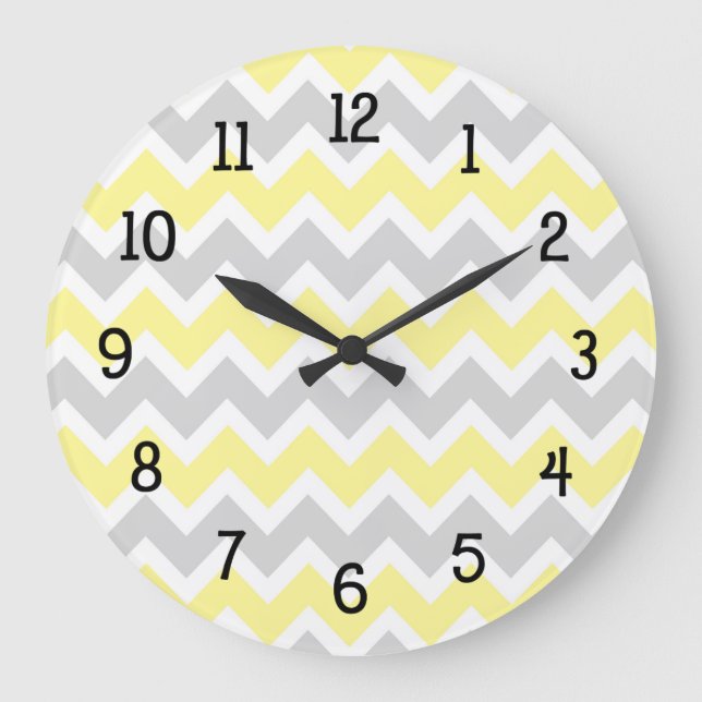 Grande Horloge Ronde Chevrier de cuisine gris-jaune moderne (Recto)