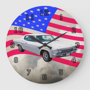 Grande Horloge Ronde Chevrolet Caprice 1966 avec le drapeau américain