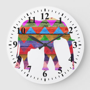 Grande Horloge Ronde Chevron Elephant Motif