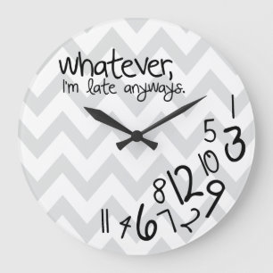 Grande Horloge Ronde chevron gris et blanc de quoi que -