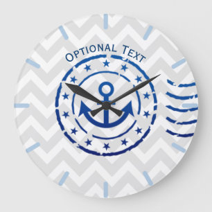 Grande Horloge Ronde Chevron nautique et sceau d'Ancre