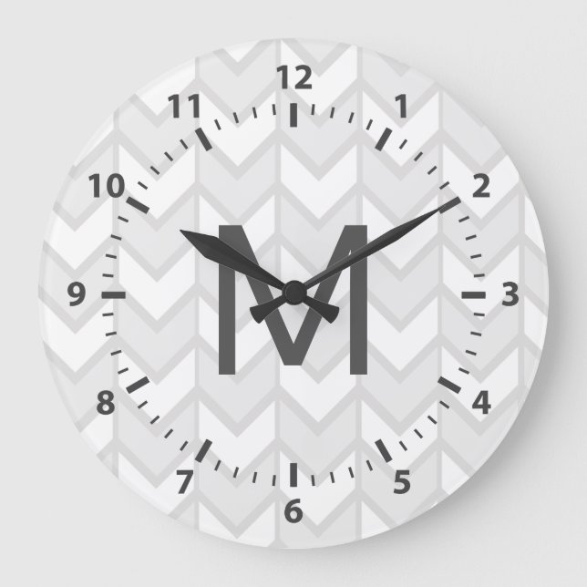 Grande Horloge Ronde Chevrons blancs et gris élégant de Bohême (Recto)