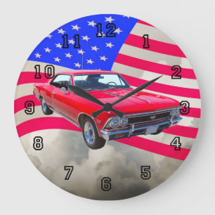 Grande Horloge Ronde Chevy Chevelle SS 396 avec drapeau américain