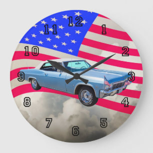 Grande Horloge Ronde Chevy Impala 327, Drapeau Américain 1965