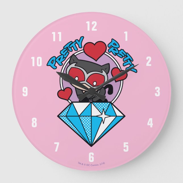 Grande Horloge Ronde Chibi Catwoman assise Sur Le Grand Diamant (Recto)