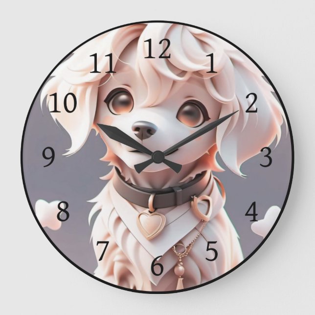 Grande Horloge Ronde Chibi Golden Retriever Puppy (Recto)