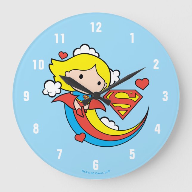 Grande Horloge Ronde Chibi Supergirl Flying Rainbow (Recto)