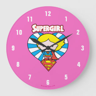 Grande Horloge Ronde Chibi Supergirl Starburst Coeur et logo
