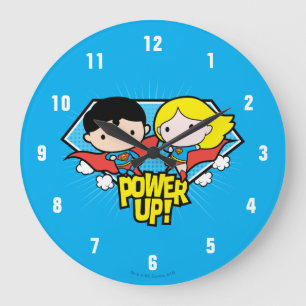 Grande Horloge Ronde Chibi Superman & Chibi Supergirl Power Up!