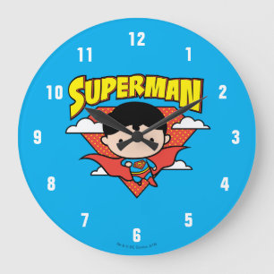Grande Horloge Ronde Chibi Superman Polka Dot Shield and Name