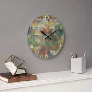 Grande Horloge Ronde Chic Abstrait Triangles Motif en mosaïque