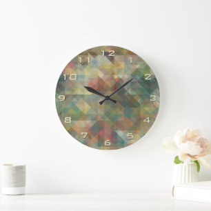 Grande Horloge Ronde Chic Abstrait Triangles Motif en mosaïque