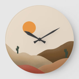 Grande Horloge Ronde Chic Boho Terracotta Desert Cactus