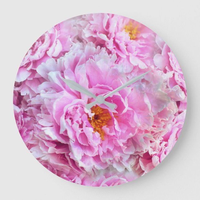 Grande Horloge Ronde Chic Chic Pink Pastel Peonies roses (Recto)